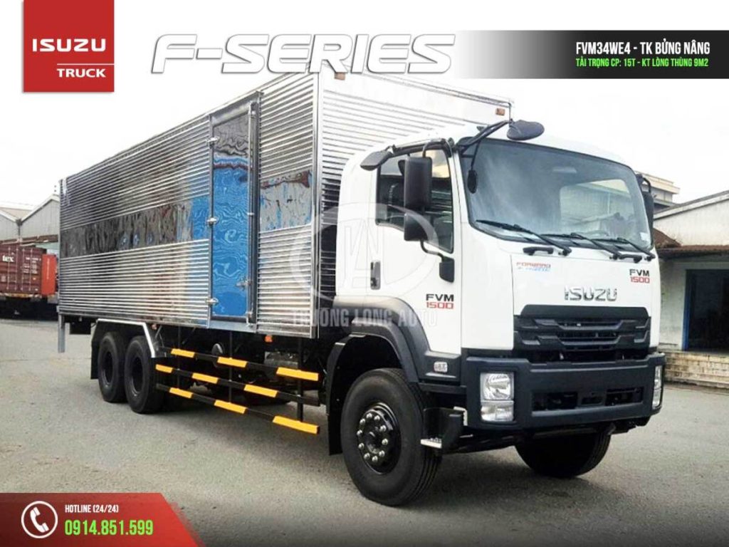 isuzu fvm34wwe4 15 tấn thùng kín bửng nâng