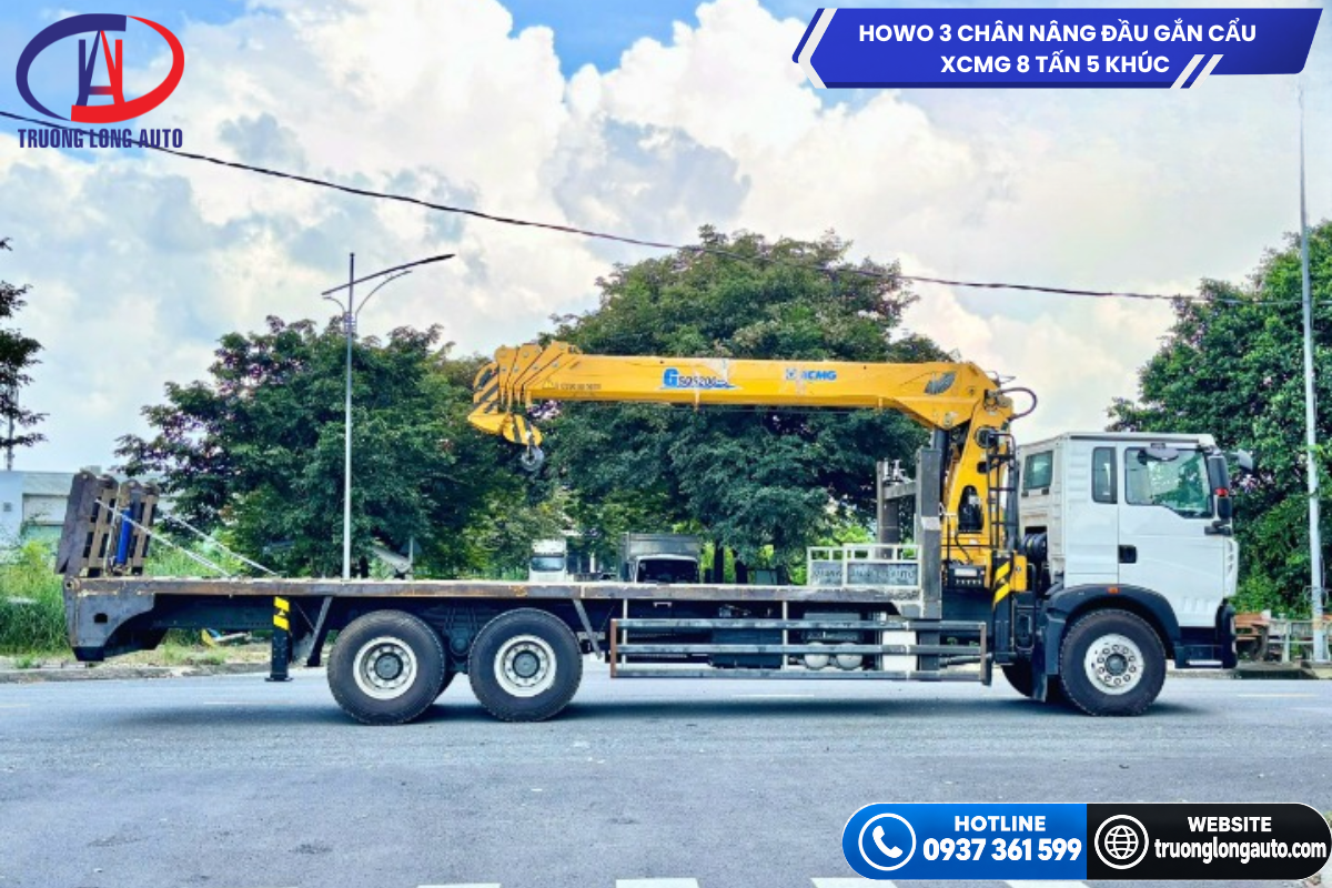 xe-howo-3-chan-nang-dau-gan-cau-xcmg-8-tan-5-khuc-1 Giới thiệu về Howo 3 chân nâng đầu gắn cẩu XCMG 8 tấn 5 khúc